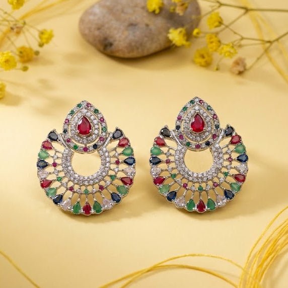 Silver Moon Drop Stud Earrings - Riwaaj