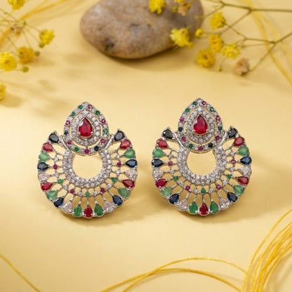 Silver Moon Drop Stud Earrings - Riwaaj