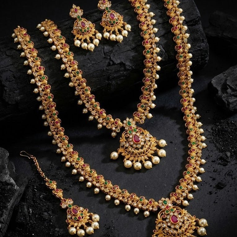 Royal Palace Double - Layer Set - 4 Piece Gold Plated Jewelry - Riwaaj