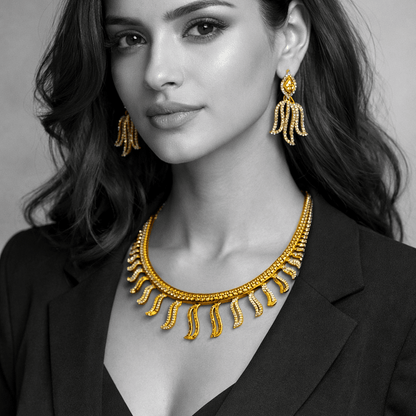 Modern Fringe Collar Necklace Set - Contemporary Gold Plated Jewelry - Riwaaj