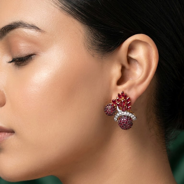 Sitara Stud Earrings – 22K Gold CZ Handmade Multi-Colour