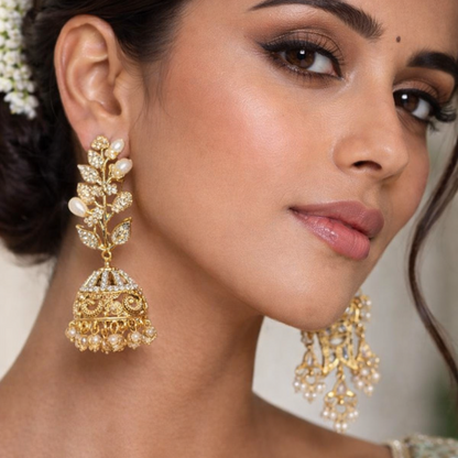 22K Gold Zirconia Statement Stud Earrings | Handmade Ethnic Bridal Jewellery