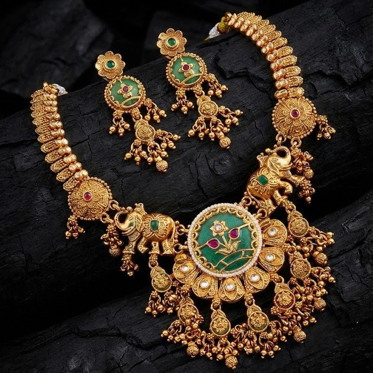Mughal Garden Elephant Heritage Set - Hand - Carved Gold Plated - Riwaaj