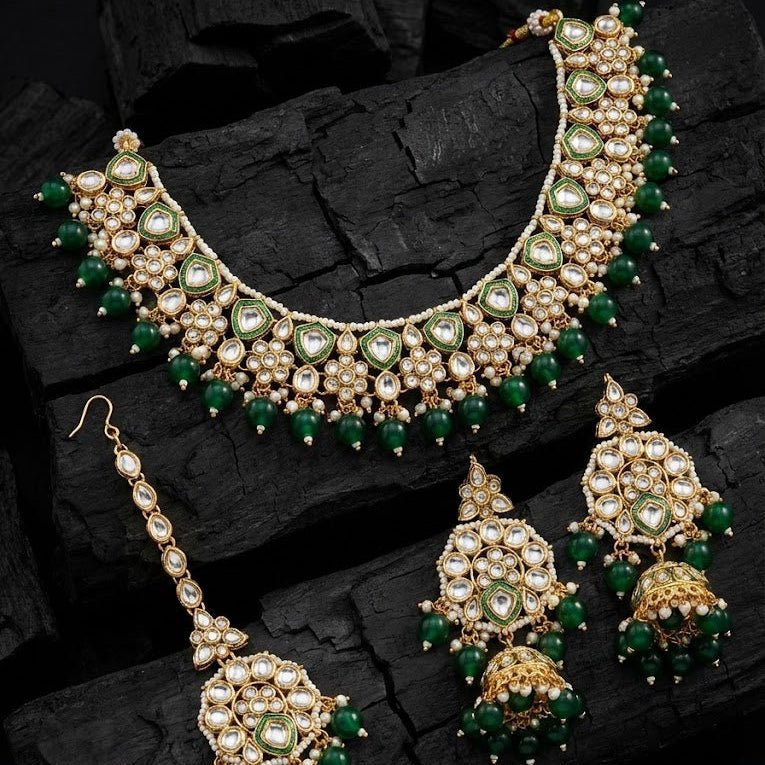 Afreen Mirror - Work Kundan Jewelry Set - 4 Piece Gold Plated - Riwaaj