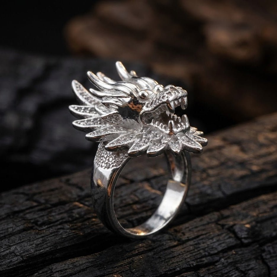 Flying Dragon Ring - Silver Statement Ring with Stones - Riwaaj