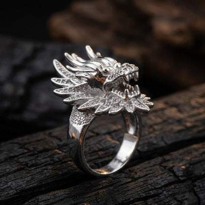 Flying Dragon Ring - Silver Statement Ring with Stones - Riwaaj