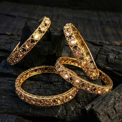 Antique Gold Plated Bangle Set - 4 Piece Vintage Style - Riwaaj