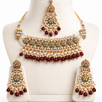 Riwayat Mirror - Work Kundan Jewelry Set - 4 Piece Gold Plated - Riwaaj