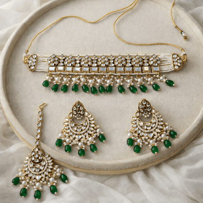 Mehtab Mirror - Work Kundan Jewelry Set - 4 Piece Gold Plated - Riwaaj