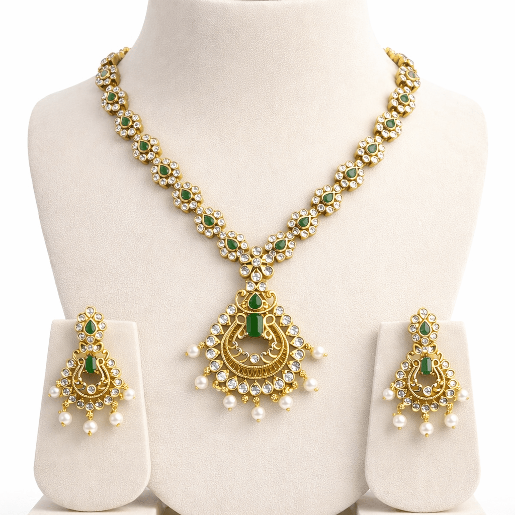 Star & Moon Floral Link Necklace Set - Gold Plated - Riwaaj