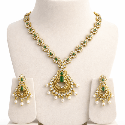 Star & Moon Floral Link Necklace Set - Gold Plated - Riwaaj