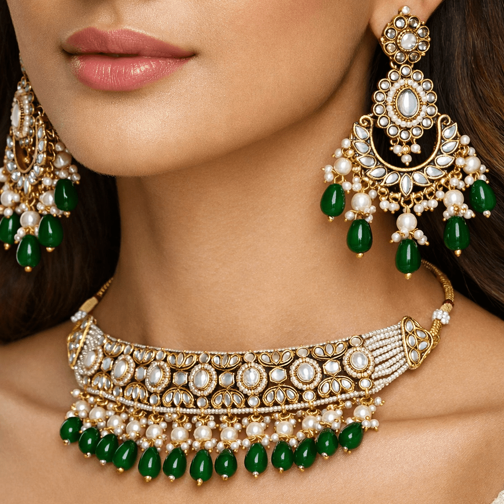 Radiant Mirror - Work Kundan Jewelry Set - 4 Piece Gold Plated - Riwaaj