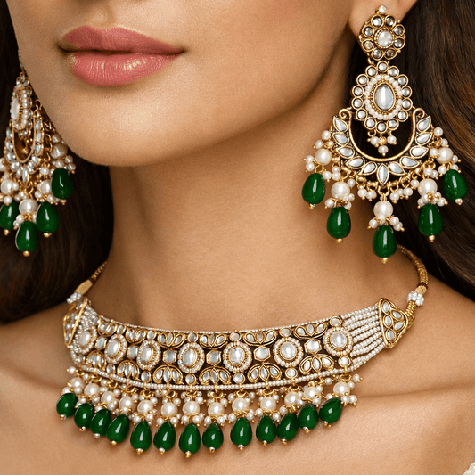 Radiant Mirror - Work Kundan Jewelry Set - 4 Piece Gold Plated - Riwaaj