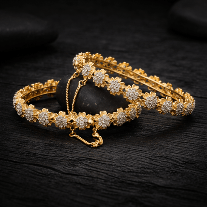 22K Gold Plated Zirconia Bangle | Adjustable Cuff Bracelet - Riwaaj