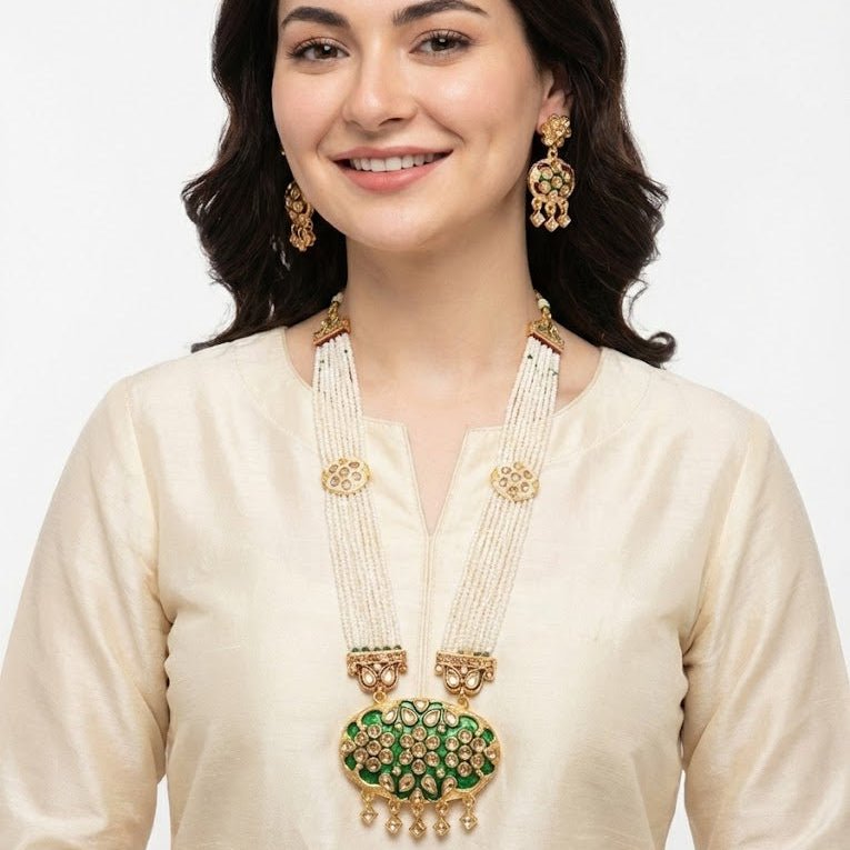 Firdaus Luxury Pearl Mala & Earring Set - Riwaaj