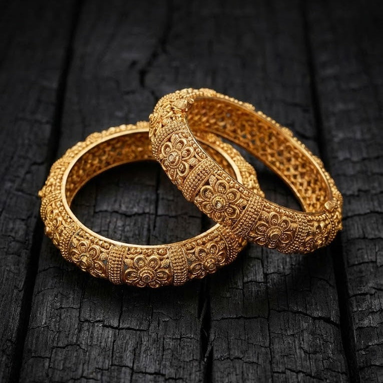 Gold Plated Semi-Precious Stone Openable Bangle Set - 2 Piece