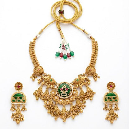 Divine Elephant Heritage Jewelry Set - Meenakari Antique Gold Plated - Riwaaj