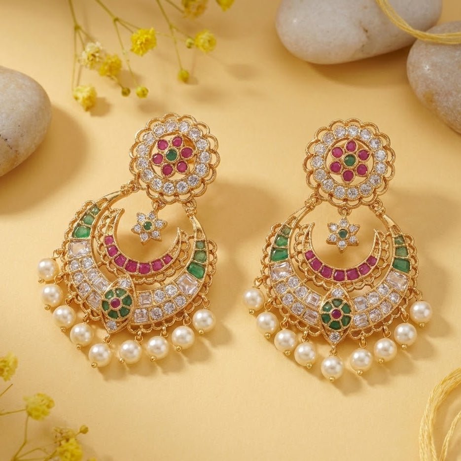Royal Crescent Floral Drop Earrings - Riwaaj