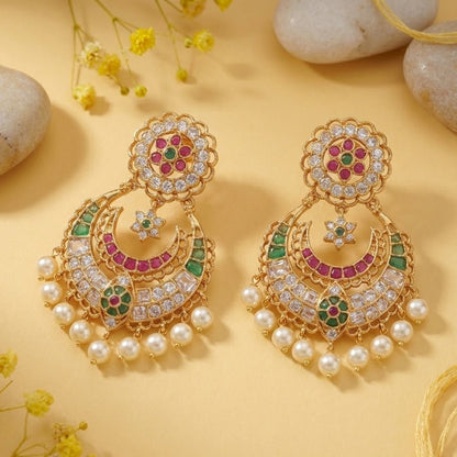 Royal Crescent Floral Drop Earrings - Riwaaj