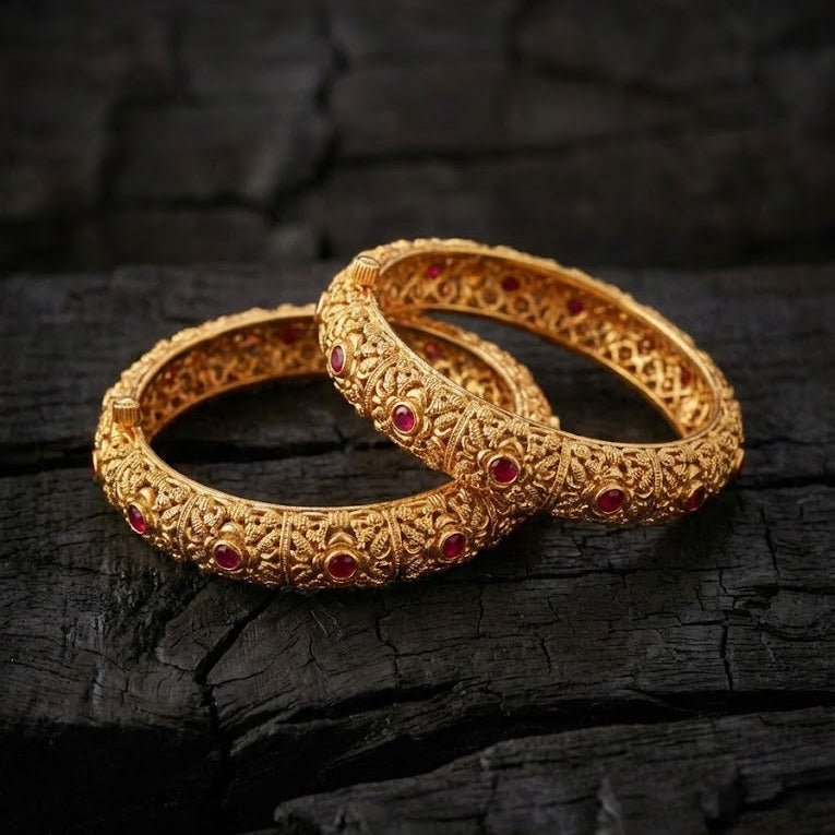 Gold Plated Openable Ruby Heritage Duo - Riwaaj