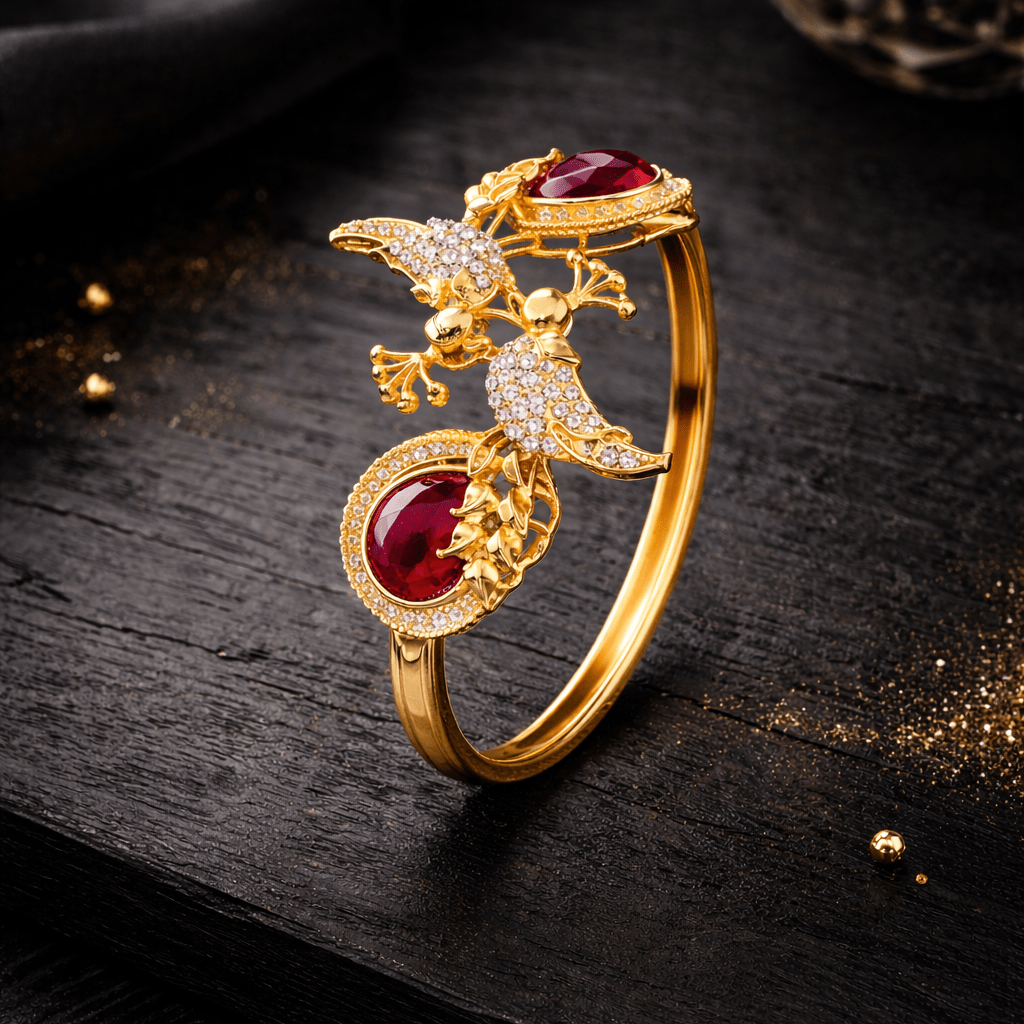 Scarlet Bird Cuff Bangle - Gold Plated Openable Design - Riwaaj