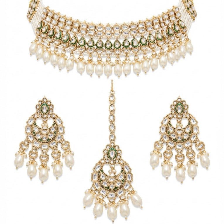 Heritage Kundan Jewelry Set - 4 Piece Gold Plated - Riwaaj