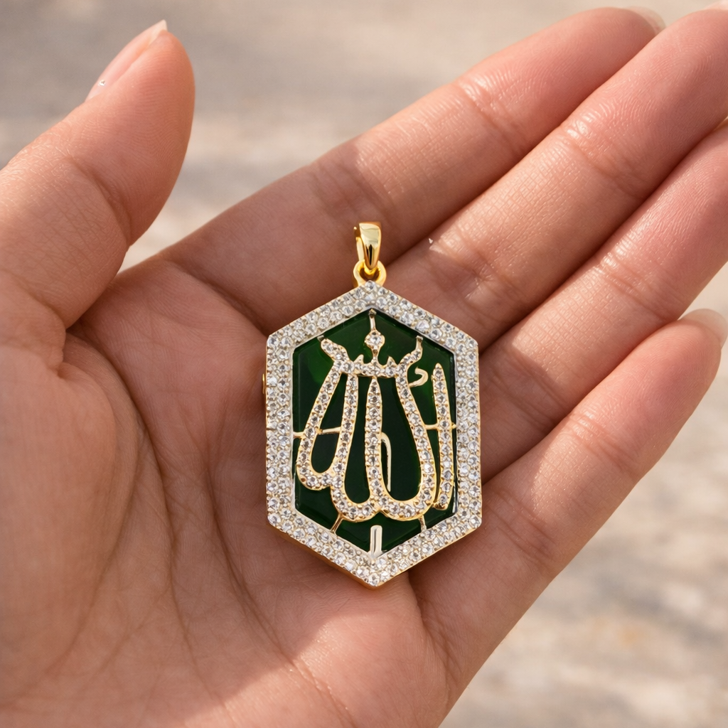 Allah Pendant Necklace - Zircon Arabic Calligraphy Teardrop Pendant