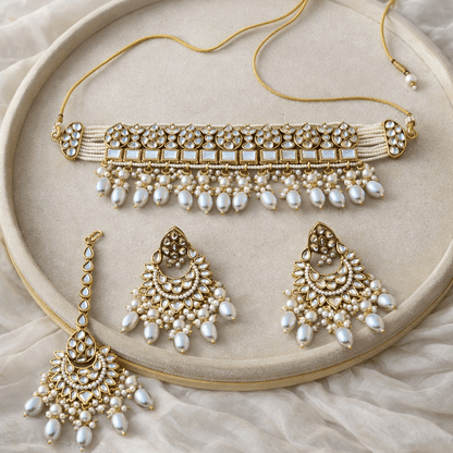 Mehtab Mirror - Work Kundan Jewelry Set - 4 Piece Gold Plated - Riwaaj