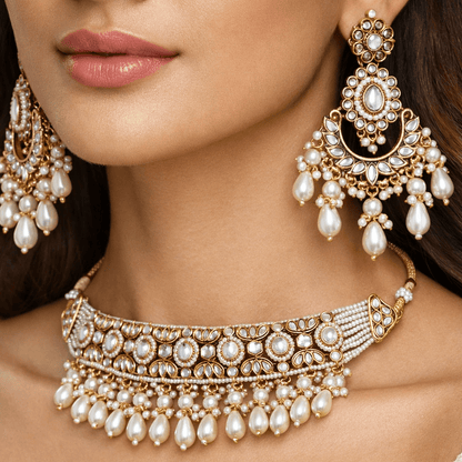 Radiant Mirror - Work Kundan Jewelry Set - 4 Piece Gold Plated - Riwaaj