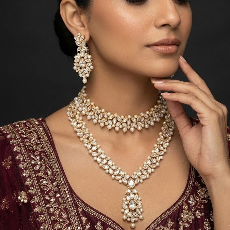 Imperial Dynasty Kundan Set - Choker Necklace Earrings & Tikka - Riwaaj