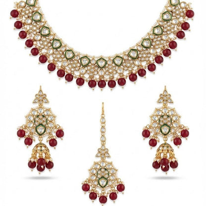 Afreen Mirror - Work Kundan Jewelry Set - 4 Piece Gold Plated - Riwaaj