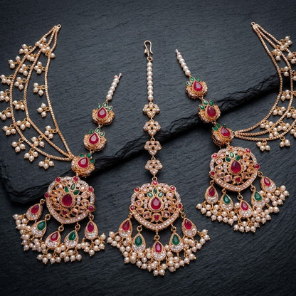 22K Gold Handmade Maang Tikka & Earring Set | Ethnic Jewellery