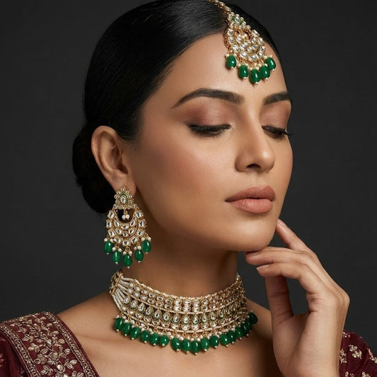 Heritage Kundan Jewelry Set - 4 Piece Gold Plated