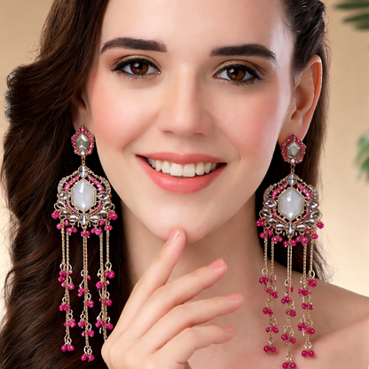 Bahar Kashmiri Long Earrings – 22K Gold Handmade Statement Drops