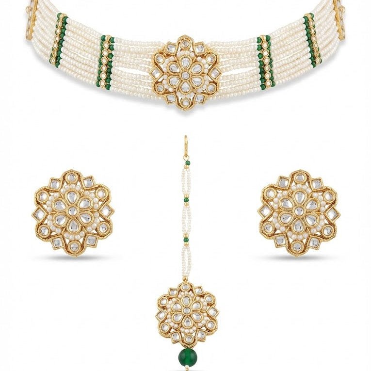 Layered Pearl Choker Set - Gold Plated Kundan Jewelry - Riwaaj