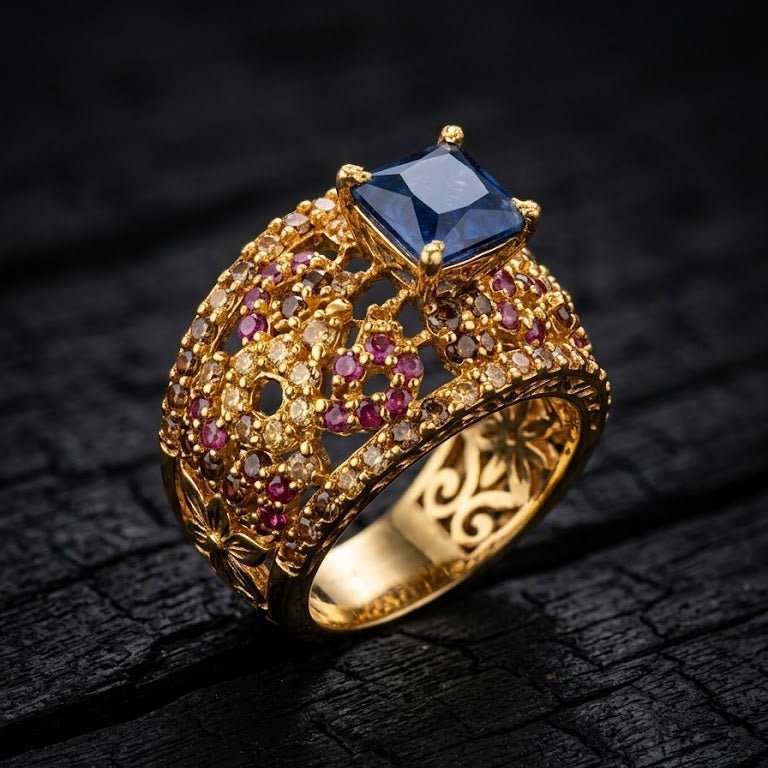 Handcrafted 22k Gold Statement Delightful Ring - Riwaaj