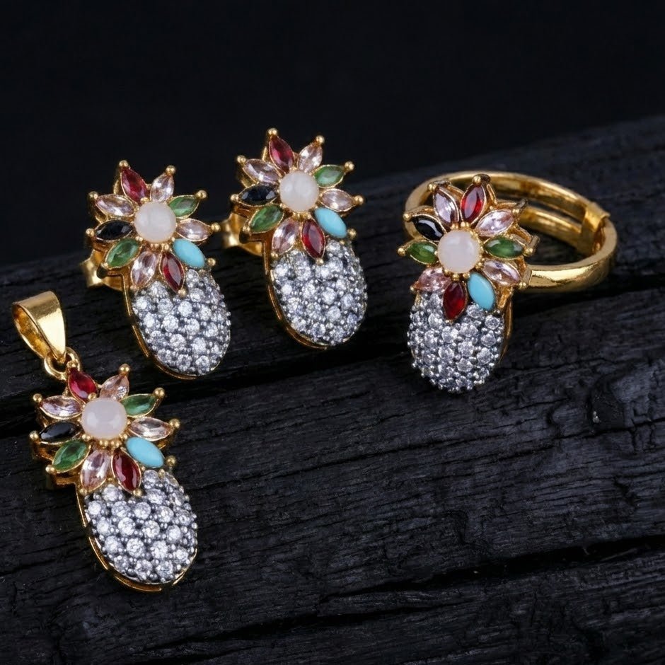 Pineapple Zirconia Locket Set - Riwaaj