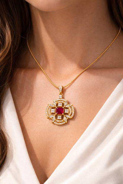 Royal Crown Halo Pendant - 22k Gold Plated with CZ Stones & Chain