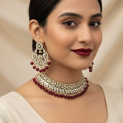 Luxury Kundan Jewelry Set - Necklace, Earrings & Teeka - Riwaaj