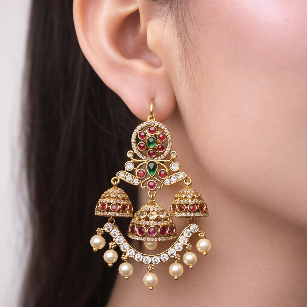 Opulent 'Heirloom' Ruby Cluster Chandelier Jhumkas