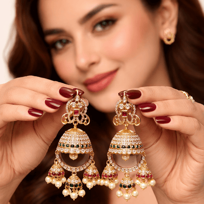 Zarina Jhumka Drop Earrings – Gold Kundan & Pearl - Riwaaj