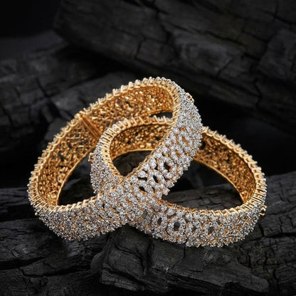 Silver Plated Openable Bangle Set - 2 Piece with Floral Lattice Design