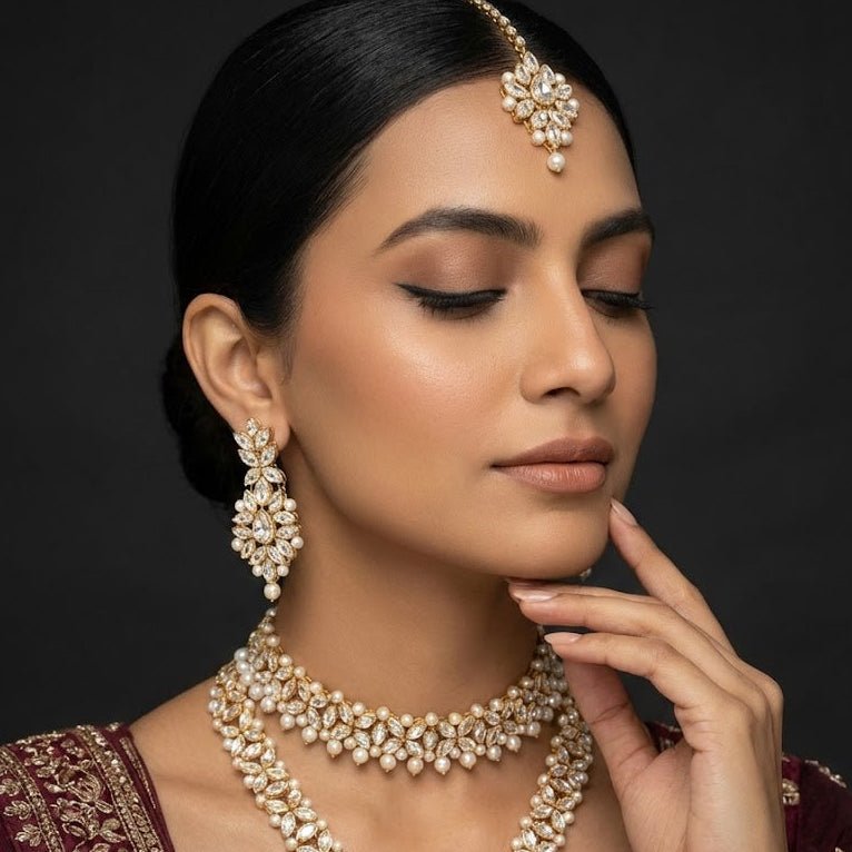 Imperial Dynasty Kundan Set - Choker Necklace Earrings & Tikka - Riwaaj