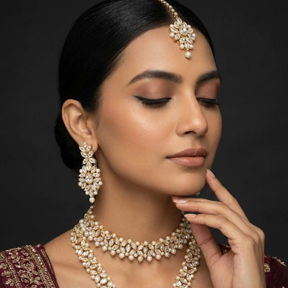Imperial Dynasty Kundan Set - Choker Necklace Earrings & Tikka - Riwaaj