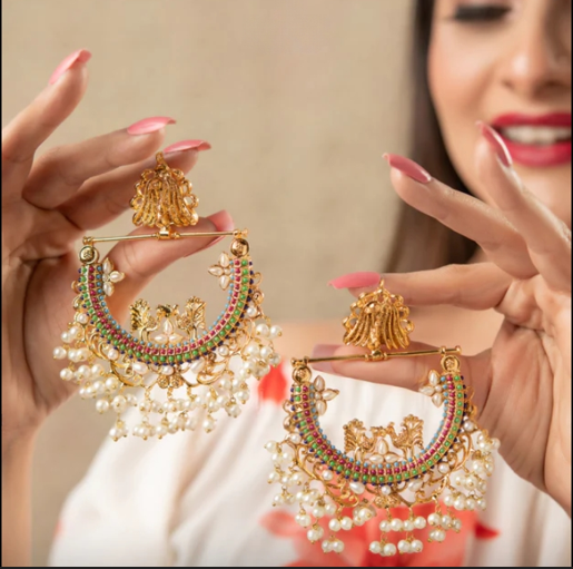 Designer-Crafted Half-Cut Peacock Earrings