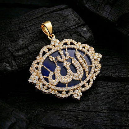 Elegant gold-plated Allah pendant with sparkling zircon stones.