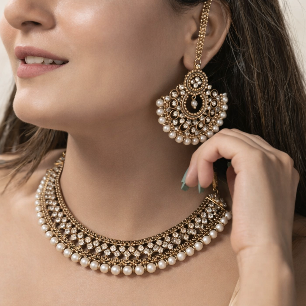 Pearl Elegance Kundan Necklace Set