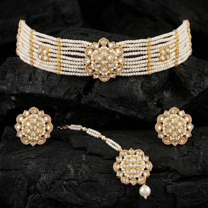 Layered Pearl Choker Set - Gold Plated Kundan Jewelry - Riwaaj