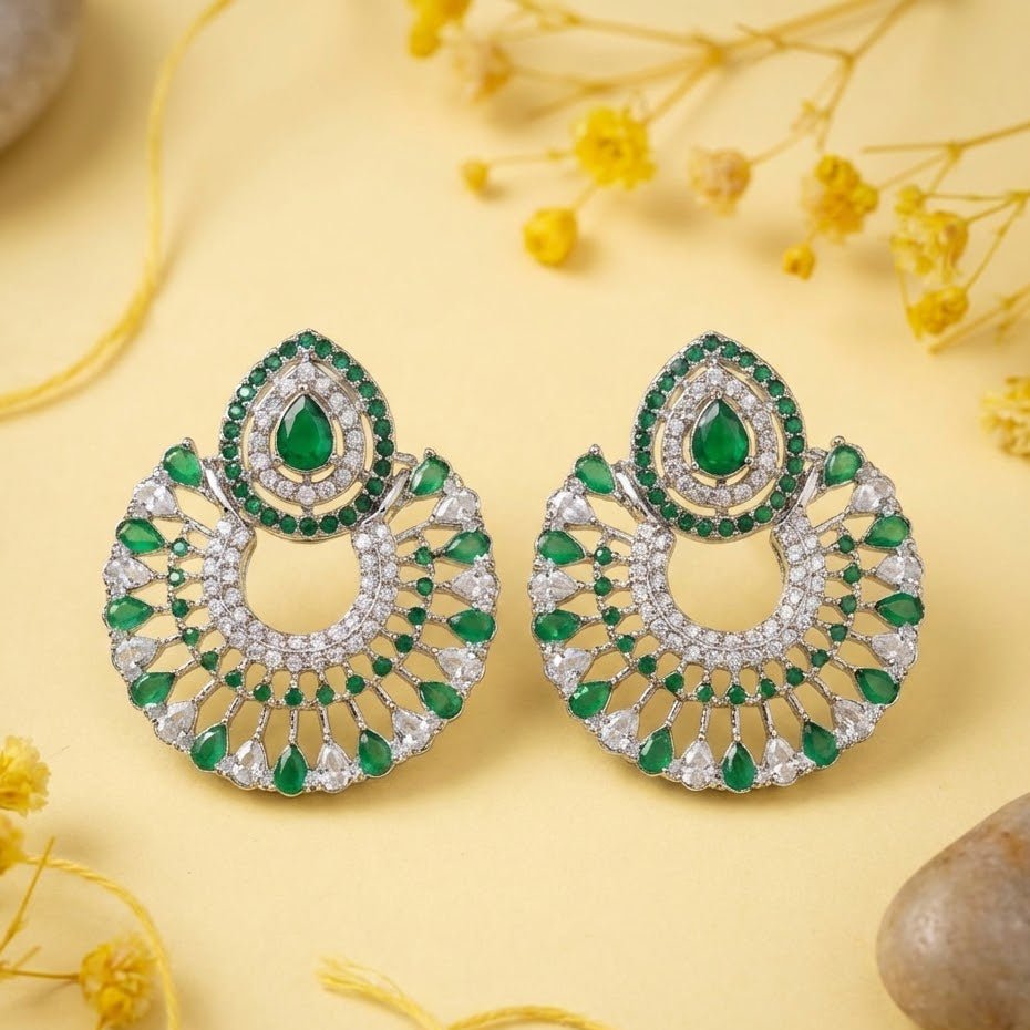 Silver Moon Drop Stud Earrings - Riwaaj