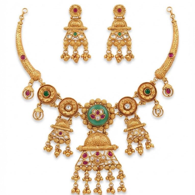 Heritage Temple Gold Bridal Jewelry Set - Riwaaj